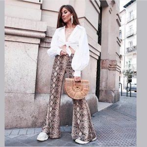 Zara Snakeskin Print Flared Pants - image 1